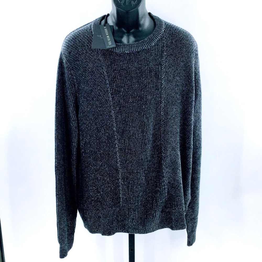 Ted Baker Mens Sweater Grey Mixme Ribbed Jumper Slim Fit Crewneck Sz 7 / 3XL